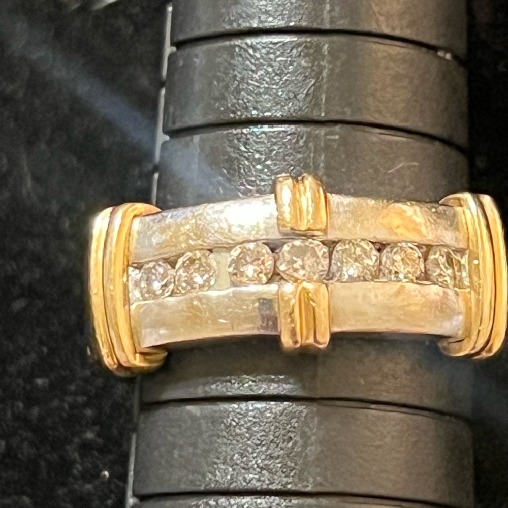Vintage 14k Yellow/White Gold Channel Set Diamond Wedding Band Sz 8